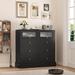 HOMECHO 39.4" W 6 Drawer Double Dresser w/ Glass Doors Wood in Black | 39.5 H x 39.2 W x 14.9 D in | Wayfair FPB-038