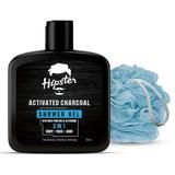 Hipster Activated Charcoal 3 In 1 Body Wash Shower Gel 250Ml | Body Wash With Loofah Free Combo | For Face Hair & Body | Shower Gel Body Wash Combo Pack For Men | With Charcoal Milk Protei