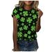 SOOMLON Women s St. Patrick s Day Shirts Gifts Buffalo Plaid Leopard Shamrock Casual Holiday Tee Tops Vintage Graphic T Shirt Casual St. Patrick s Day Print Short Sleeve Round Neck Pullover Black M