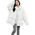 YFPWM Women s Floral Print Outerwear Jacket Fashion Jackets Outdoor Jacket Hooded Zipper Solid Loose Long Sleeve Warm Blouse Coat Jackets White S