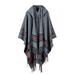 OWSOO Women Knitted Poncho Hooded Stripe Oversized Cardigan Sweater Long Shawl Scarf Pashmina