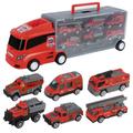 Kripyery Truck Container Toy Miniature Fire-Truck Engineering Truck Police-Car Diecast Alloy Vehicle Toy 1:50 Scale Portable Car Transporter Children Boy Toy Birthday Gift