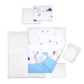 6pc Bedding Set Duvet Jersey Sheet and Waterproof Mattress Protector fits 95x65 cm Baby Travel Cot (Ocean Blue)