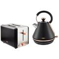 TOWER Cavaletto Black 1.7L 3KW Pyramid Kettle & 2 Slice Toaster. Matching Kettle & 2 Slice Toaster Set in Black & Rose Gold