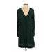 Madewell Casual Dress - Mini Plunge Long sleeves: Green Print Dresses - Women's Size X-Small