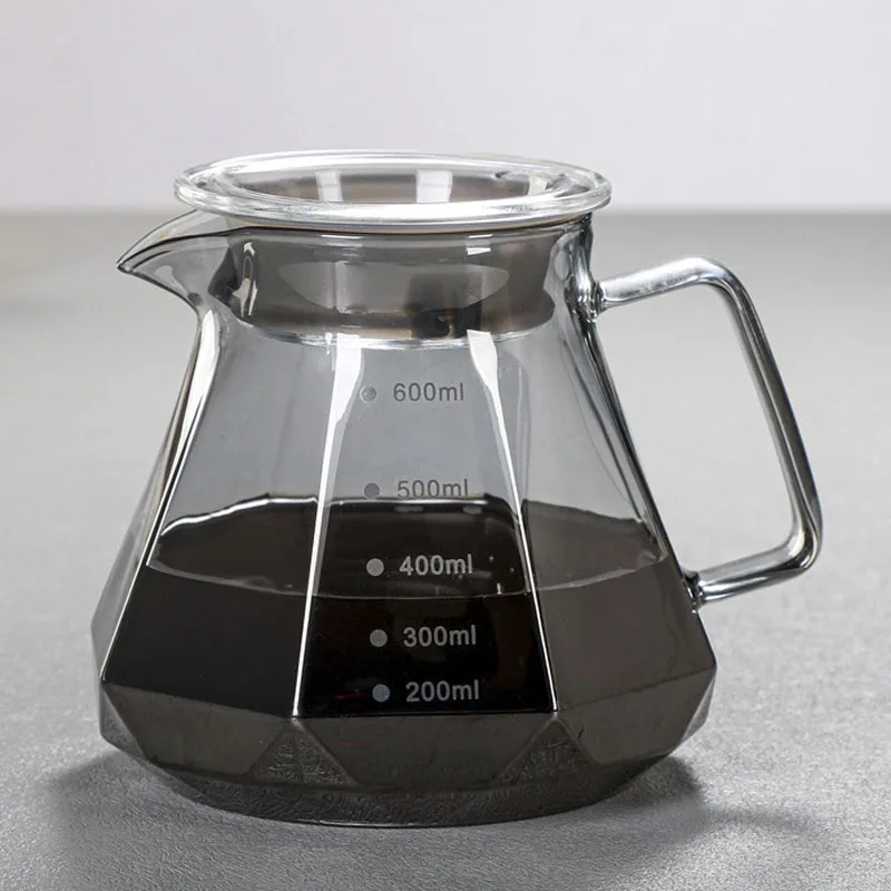 Leeseph Cafetière en verre expresso, bouilloire à filtre verser sur café - Pot de partage de café en verre diamant 400 ml 600 ml