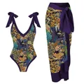 Maillot de bain vintage deux pièces pour femmes monikini jupe tenue imprimé floral abstrait