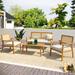 Patio Conversation Set, 4-Piece Acacia Wood Sofa Set, Outdoor Furniture Set with Chairs & Coffee Table, Sectional Furniture Set