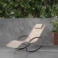 Crestlive Products Patio Outdoor Rocking Chair Curved Rocker Chaise Lounge Chair with Pillow Beige