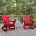 BizChair Adirondack Rocking Chair with Cup Holder Weather Resistant HDPE Adirondack Rocking Chair in Red Set of 2