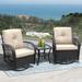 3 Pieces Patio Conversation Set Outdoor Wicker Rocker Swivel Patio Bistro Set Patio Table and Chairs Porch Patio Set Rocking Chair with Glass Top Side Table All-Weather Outdoor Patio Furniture