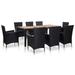 vidaXL 9 Piece Outdoor Dining Set with Cushions Poly Rattan Black 46023