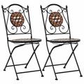 Dcenta 2 Piece Garden Bistro Chairs Folding Ceramic Seat Iron Frame Outdoor Dining Chair Brown for Patio Balcony Backyard 20.5 x 14.6 x 34.3 Inches (W x D x H)