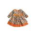 Nokiwiqis Infant Halloween Patchwork Dress Girls Pumpkin Cat Print Long Sleeve Round Neck One-piece with Bows