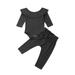 Sunisery Newborn Baby Boy Girl Clothes Outfits Ruffle Solid Color Lotus Leaf Collar Romper Top Bow-Knot Elasticity Pant Sets