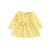 Biekopu Baby Girl Summer Dress Long Sleeve Dress Crew Neck Flower Bow A-line Dress for Casual Daily