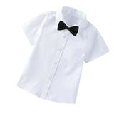 QIPOPIQ Clearance Toddler Boys Clothes Boys School Uniform Dress Shirt Short Sleeve Button-Up Bow Tie Oxford Shirt