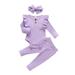 Baby Girl 3-Piece Suit Baby Children s Ruffled Fly-sleeved One-piece Romper Trousers and Headband Three-piece Suit Purple S