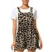 REORIAFEE Women Playsuit Romper Square Collar Sleeveless Romper Leopard Print Sling Womens Rompers for Summer Dressy Suspender Jumpsuit Womens Rompers and Jumpsuits Coffee S