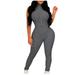 REORIAFEE Women s Jumpsuit Playsuit Club Boho Bodysuit Festival Romper Crewneck Sleeveless Jumpsuit Solid Color Tank Womens Running Onesie Workout Rompers Backless Sexy Zipper Jumpsuit Gray M