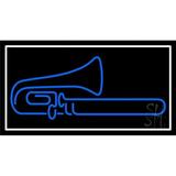 20 x 37 in. Blue Trumpet Saxophone White Border Neon Sign - Blue & White