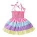 PEASKJP Baby and Toddler Girls Organic Cotton Puff Sleeve Smocked Sun Dress Beach Dresses Pink Sizes 90