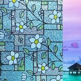 DUONER Stained Glass Window Film Peel and Cling Decorative Window Film Privacy Covering Window Sticker Glass Film Home Window Privacy Film Removable Static Cling Window Film Floral 11.8x78.7in.