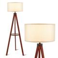 Gymax Tripod Floor Lamp Wood Standing Lamp w/ Flaxen Lamp Shade and E26 Lamp Base
