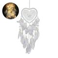 Farfi Dreamcatcher Feather Decor Pendant Luminescent Ornament Heart Shape Design Hanging Dream Catcher for Bedroom (White with LED)