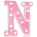 LED Marquee Letter Lights Light Up Pink Letters Glitter Alphabet Letter Sign Battery Powered for Night Light Birthday Party Wedding Girls Baby Gifts Home Christmas Decoration Pink Letter N