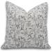 Fabdivine Block Print Throw Pillow Cover 24x24 Inch Off White Linen Decorative Cushion Cover Floral Print Boho Design White Pillow Cover for Sofa and Couch
