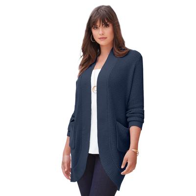 Plus Size Women's Thermal Cardigan by Roaman's in Navy (Size 22/24)