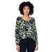 Plus Size Women's Tie Neck Peasant Tunic by ellos in Black Multi Green Floral (Size 5X)