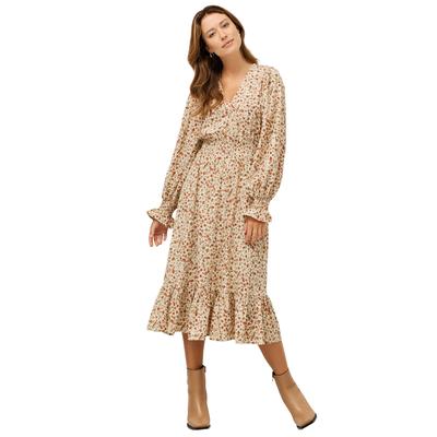 Plus Size Women's Smocked Waist Midi Dress by ellos in Beige Rust Ditsy Floral (Size 10)