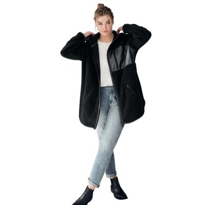 Plus Size Women's Zip Front Hooded Sherpa Jacket by ellos in Black (Size 10/12)