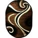 Modern Oval Contemporary Area Rug Brown Black Beige Swirl Design 144 (5 Feet 2 Inch X7 Feet 3 Inch)