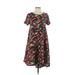 Lularoe Casual Dress - A-Line Crew Neck Short Sleeve: Black Floral Motif Dresses - Women's Size X-Small