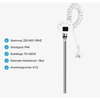 Heizstab für Heizkörper 1200w mit Thermostate und Zeitschaltuhren Elektro Heizelemente - Heilmetz