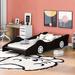 Isabelle & Max™ Unique Design Race Car-Shaped Platform Bed w/ Wheels Wood in White/Black | 16.1 H x 40.3 W x 87.4 D in | Wayfair