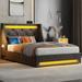 Ivy Bronx Komor Storage Bed w/ Charging Station & LED Lights Upholstered/Metal/Linen in Gray/Yellow | 41.7 H x 41.1 W in | Wayfair