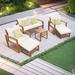 Outdoor Acacia Wood Conversation Set, Sectional Garden Seating Groups Chat Set with Cushion and Throw Pillows