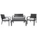 All-Weather Patio Furniture Set with Wood Grain Design, PE Steel Frame Conversation Set with Cushions