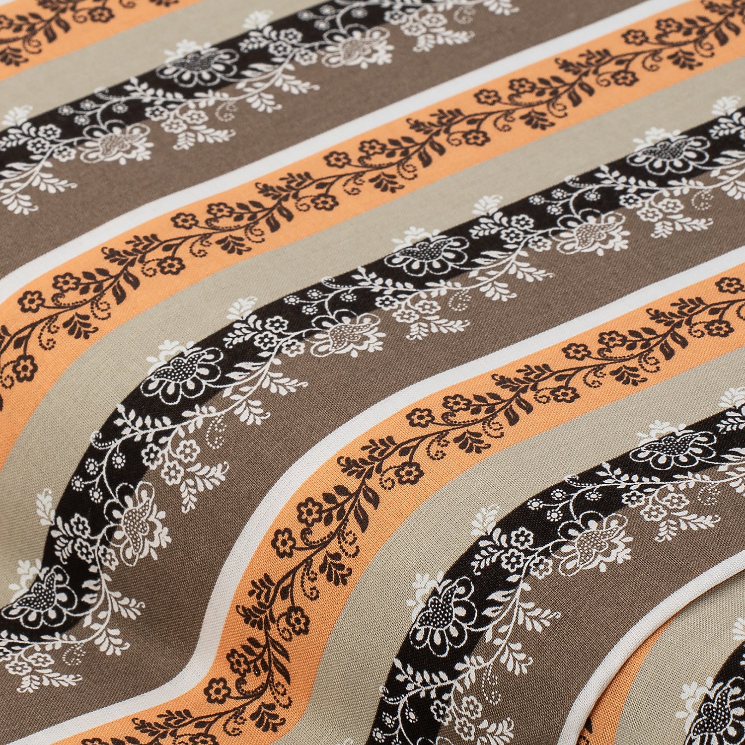 Baumwoll-Trachtenstoff Streifen & Ranken, orange/beige/braun