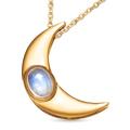 TJC Rainbow Moonstone Half Moon Pendant Necklace for Women in Yellow Gold Plated 925 Sterling Silver Size 20 Inches with Bezel Setting Metal Wt. 2.99 Grams