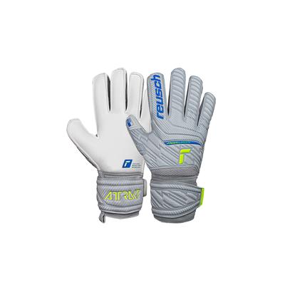 Torwarthandschuhe REUSCH "Attrakt Grip Finger Support" Gr. 9,5, grau (grau, gelb) Damen Handschuhe Sporthandschuhe