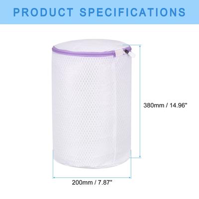 7.9x15Inch Cylinder Mesh Laundry Bags Shoe Washing Bag, White/Purple