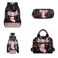 NETILGEN Cherry Blossom Axolotls School Backpack Kids School Backpack + Lasting Use Water Bottle Bag Inner Mesh Design Pencil Box Detachable Shoulder Strap Lunch Case & 4 In 1