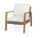 Rohan Acacia Wood and Wicker Outdoor Club Chair Teak Gray Beige