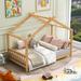 Twin Solid Wood House Bed with Roof & Headboard and Footboard & Low Floor Twin Bed Frame