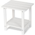 Nalone 2 -Tier Outdoor Side Table HDPE Adirondack Table Patio Side Table Wood-Like Grain Weather Resistant End Table Small Outdoor Table (Rectangular White)